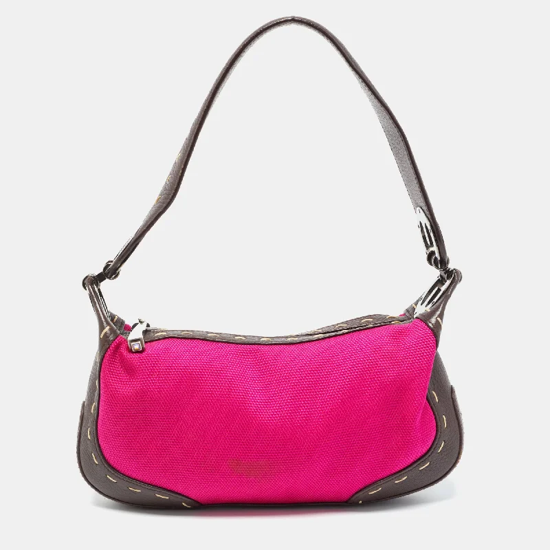 Metallic satchel with a shiny finish for evening eventsEscada Magenta/dark Leather And Canvas Small Eluna Bag