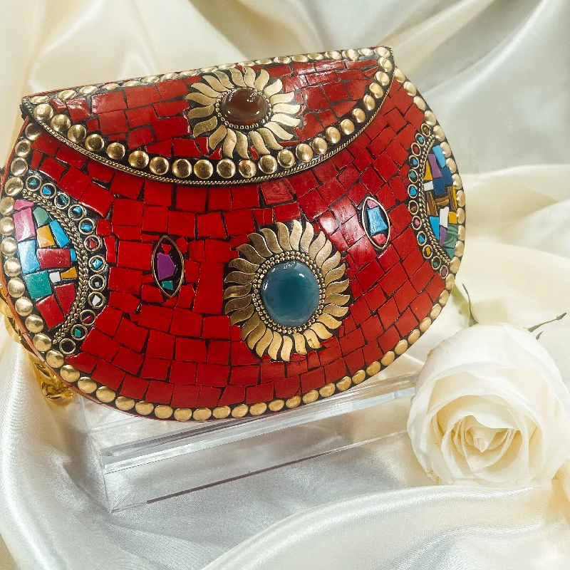 Embroidered silk clutch with a traditional motif for a cultural touchFARAH Mosaic Clutch