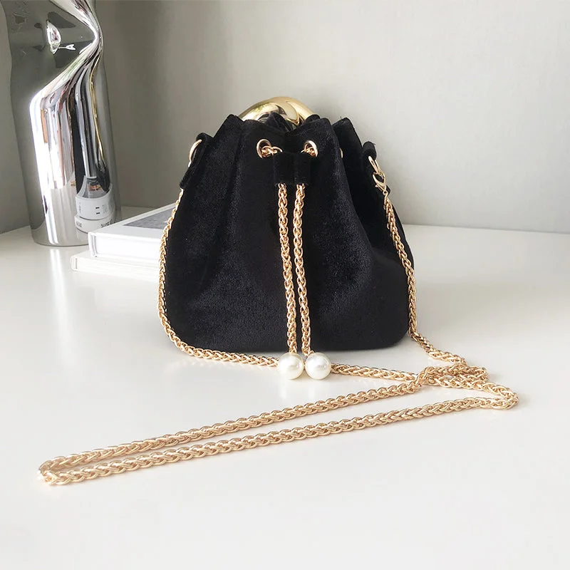 Women's lace - trimmed satin clutch bags for formal occasionsFashion Mini Bags Women Handbags Ladies Bucket Velvet Bags Women's Messenger Bucket Bag Velvet Shoulder Purse For Girls