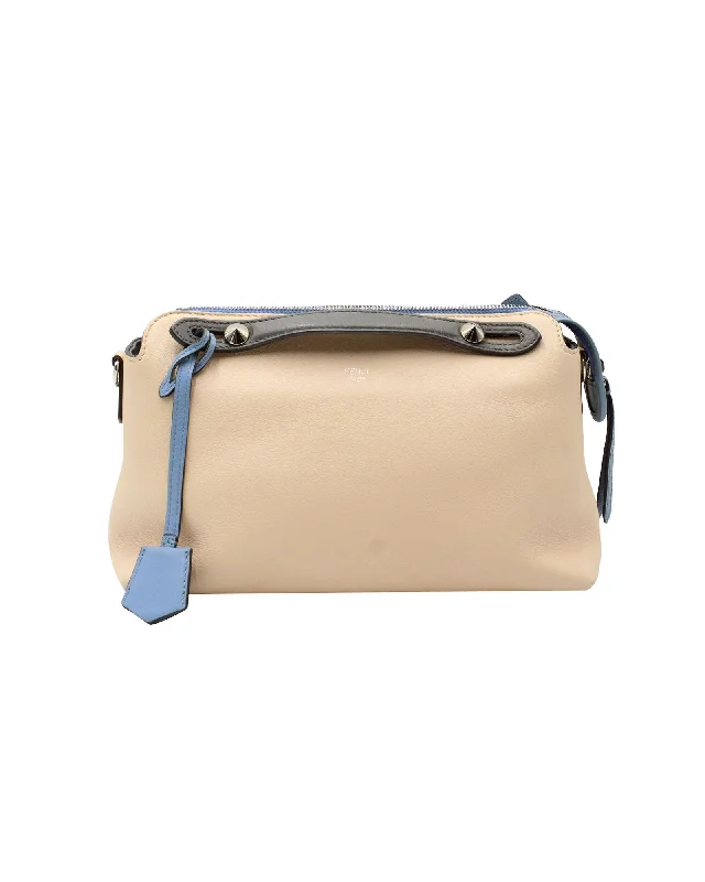 Satchel with multiple compartments and dividers for organizationFendi By the Way Small Bag in Peach and Blue Calfskin Leather