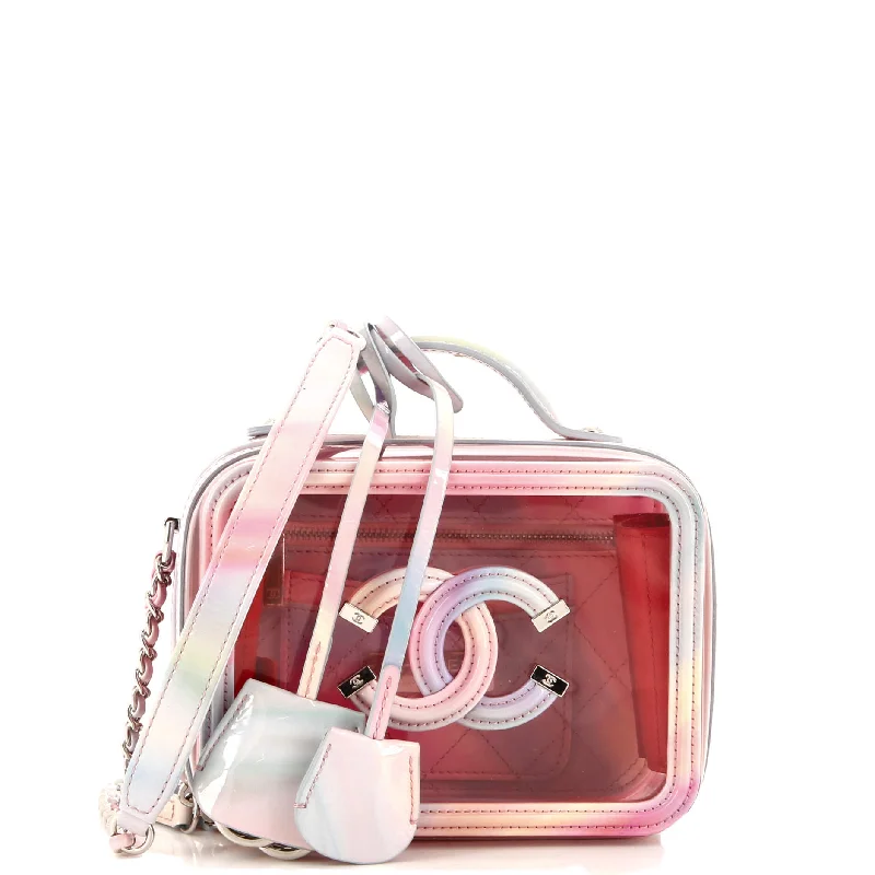 Satchel with a detachable strap for easy customizationFiligree Vanity Case PVC with Lambskin Small