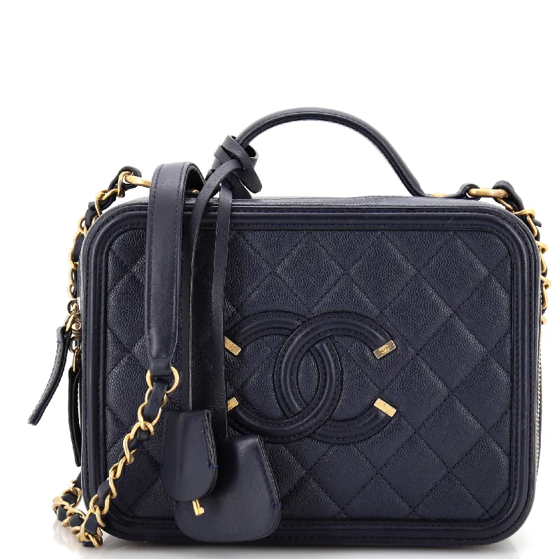 Satchel with a hidden anti-theft pocket for securityFiligree Vanity Case Quilted Caviar Medium