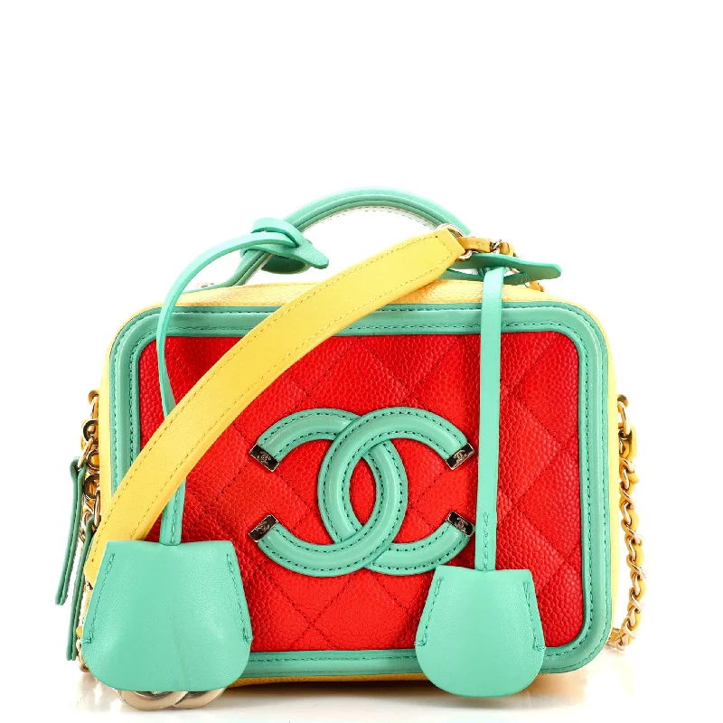 Color-blocked satchel with bold and bright colors for a trendy lookFiligree Vanity Case Quilted Caviar Small