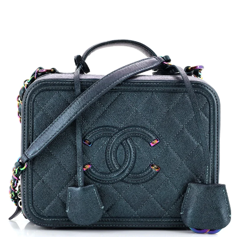 Plus-size satchel with a spacious interior for carrying all essentialsFiligree Vanity Case Quilted Iridescent Caviar Medium