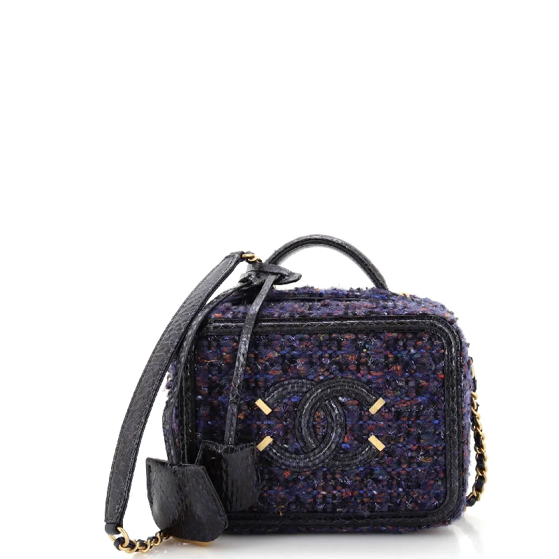 Silk satchel with a delicate paisley print for a feminine aestheticFiligree Vanity Case Quilted Tweed with Snakeskin Small