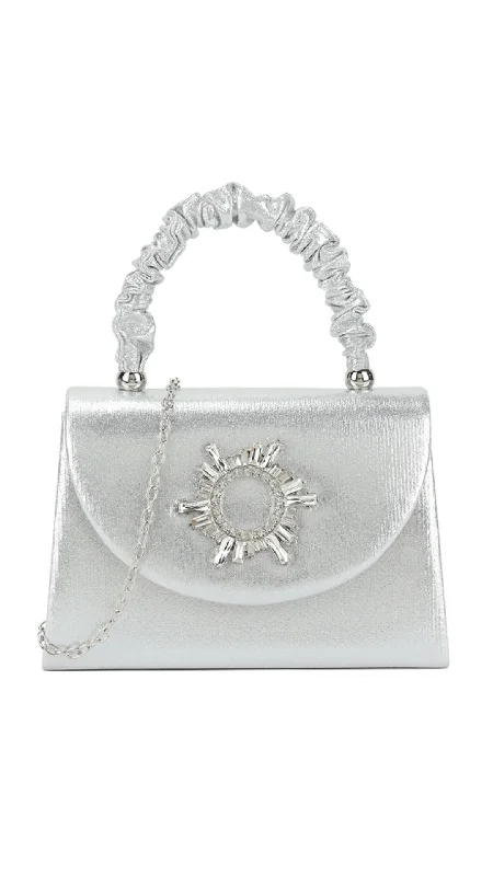 Miniature evening bag with a fold - over clasp for a compact optionFiona Clutch - Silver