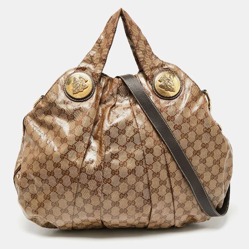 Satchel with a detachable strap for easy customizationGucci /beige Gg Crystal Canvas And Leather Large Hysteria Hobo