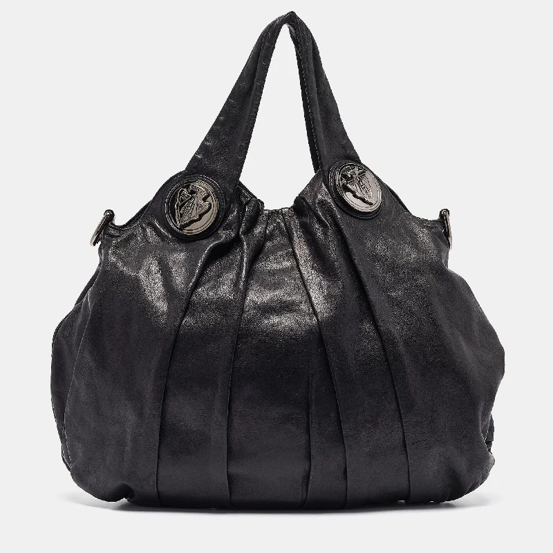 Satchel with multiple compartments and dividers for organizationGucci Black Leather Large Hysteria Hobo