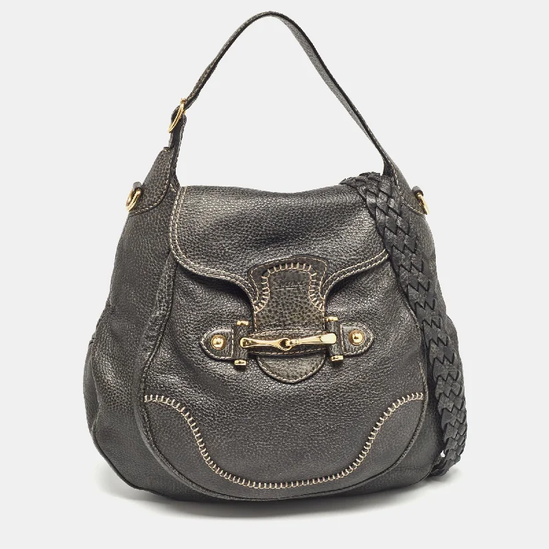 Vegan leather satchel for eco-conscious consumersGucci Grey Leather Large Pelham Hobo