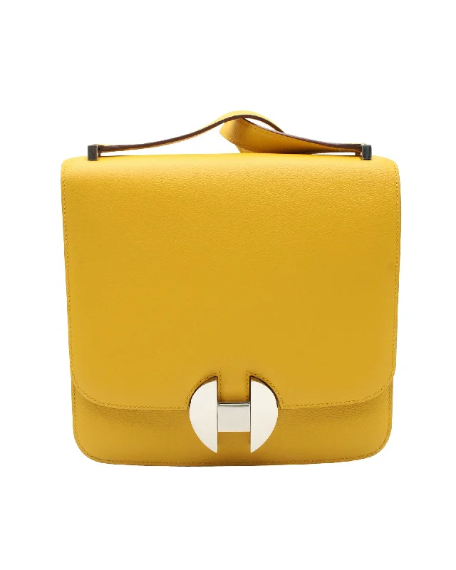 Vegan leather satchel for eco-conscious consumersHermes Evercolor 2002 20 Shoulder Bag in 'Jaune Ambre' Mustard Yellow Leather