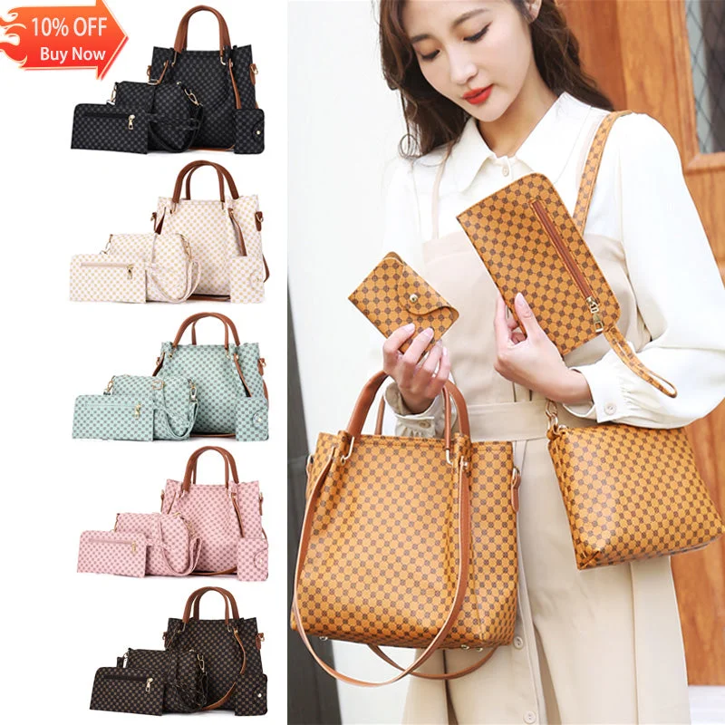 Women's metallic leather clutch bags for glamorous eveningsHot Selling Luxury Women Shoulder Bag Large Capacity PU Leather Handbag Lady 4 Pieces One Set Crossbody Bags Designer Tote Bag