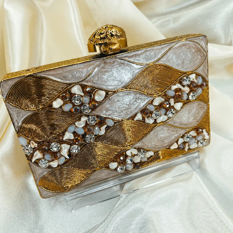 Women's satin clutch with a beaded flower accent for a glamorous eveningJANNAT Clutch