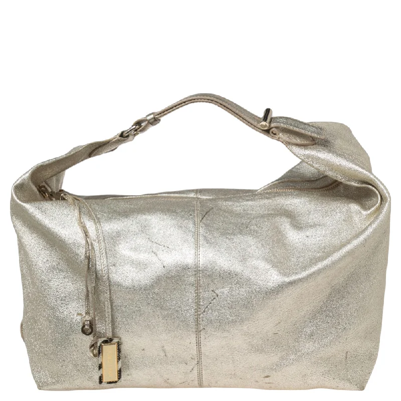 Vegan leather satchel for eco-conscious consumersJimmy Choo Metallic  Leather Zip Hobo