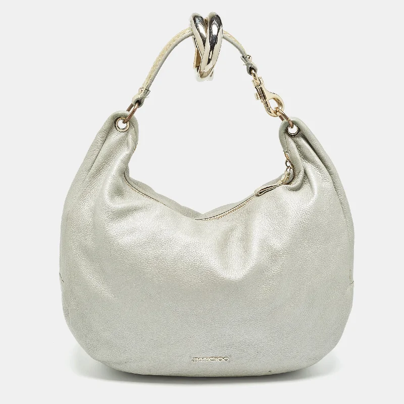 Vegan leather satchel for eco-conscious consumersJimmy Choo Silver Leather Large Solar Hobo