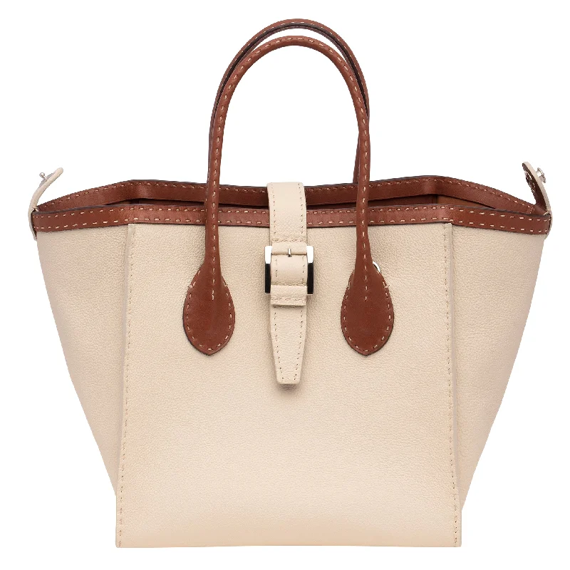 Women's genuine leather handle bag with a classic saddle shape and gold - tone hardwareLa Borsetta Cream