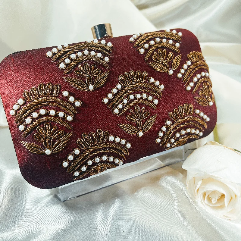 Women's satin clutch with a beaded flower accent for a glamorous eveningKIARA Clutch (Red)