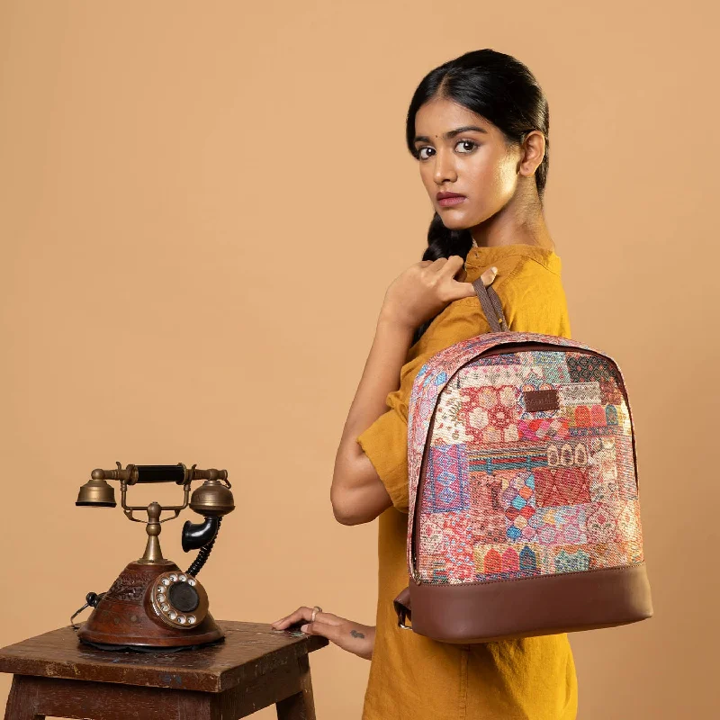 Women's leather backpack with a vintage - style brass buckle and stud accentsKutch Gamthi Dome Daypack