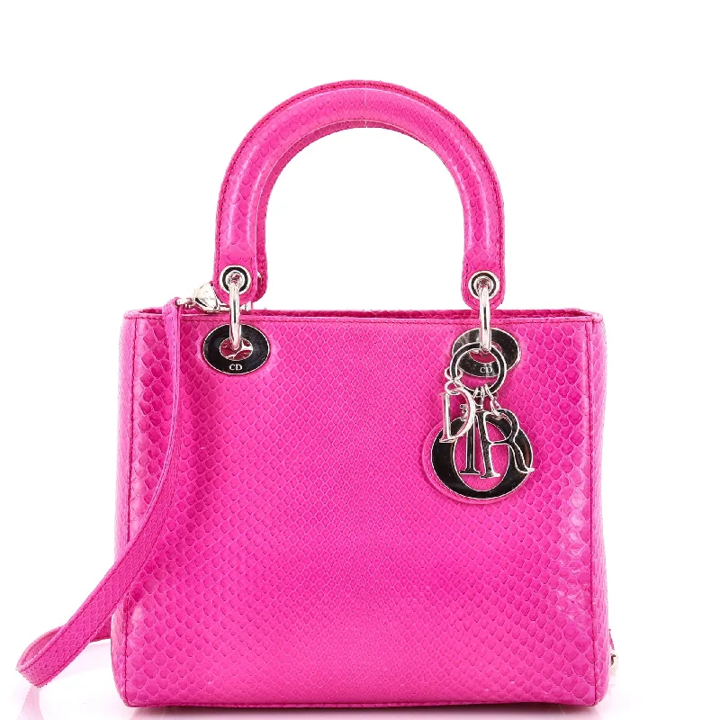 Women's leather satchel with a hand-stitched edge for a premium lookLady Dior Bag Python Medium