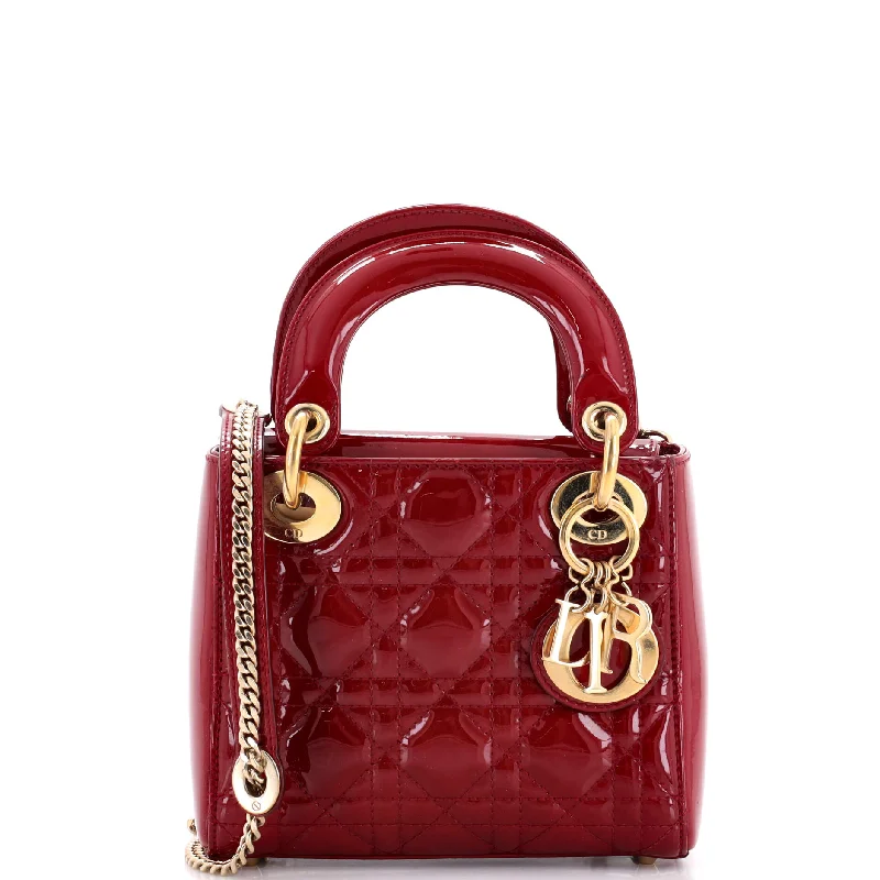 Satchel with a hidden anti-theft pocket for securityLady Dior Chain Bag Cannage Quilt Patent Mini