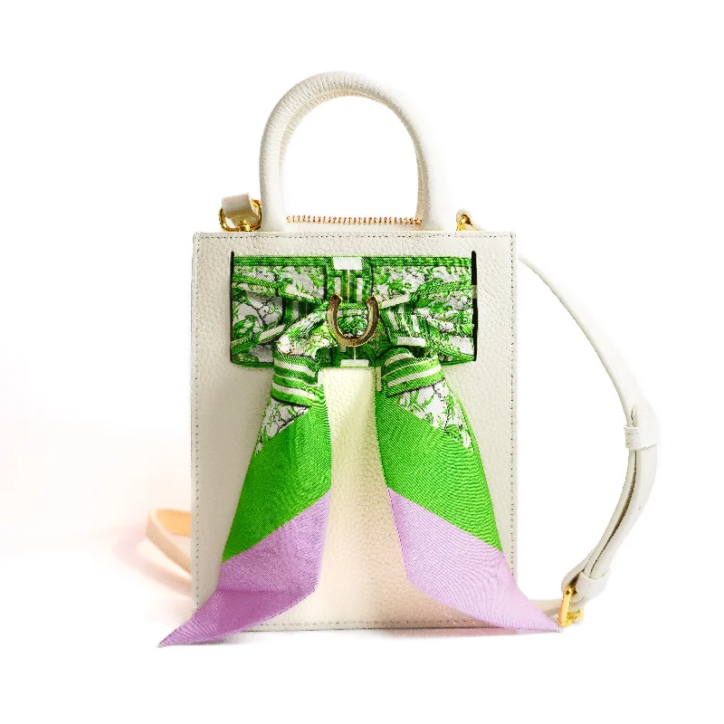 Silk - lined handle bag with a smooth interior to protect belongingsLeather Mini Calista + Green Chinoiserie Monkeys Twilly