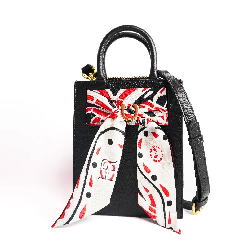 Convertible handle bag that can be worn as a shoulder bag with an adjustable strapLeather Mini Calista + Red Paisley Twilly