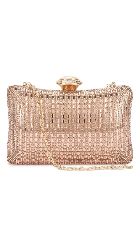 Vintage - style beaded evening bag with an art - deco patternLisa Clutch - Rose Gold