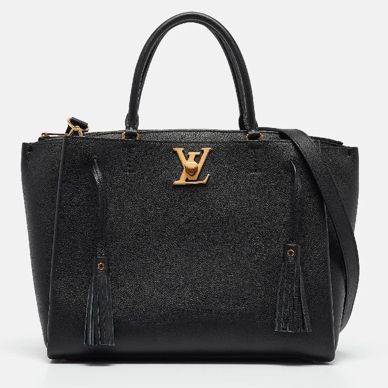 Embroidered satchel with intricate beadwork for a unique touchLouis Vuitton Black Leather Lockme Day Mm Bag