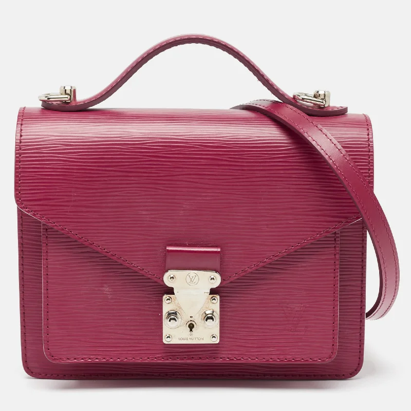 Vintage-inspired satchel with a brass buckle and leather tasselsLouis Vuitton Fuchsia Epi Leather Monceau Bb Bag