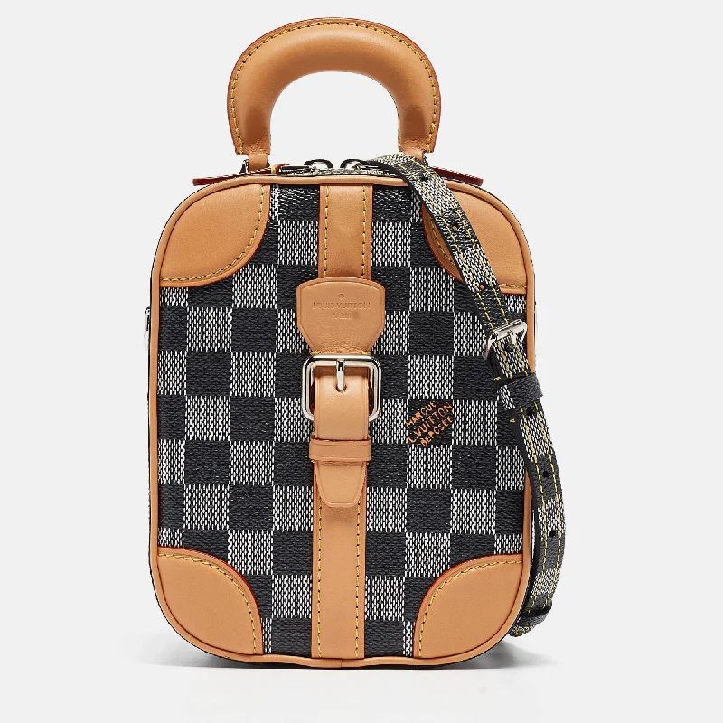 Metallic satchel with a shiny finish for evening eventsLouis Vuitton Noir Damier Colors Canvas Verticale Valisette Bag