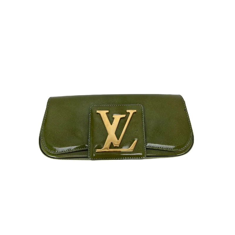 Leather evening bag with a gold - plated chain strap for a sophisticated lookLouis Vuitton Patent Leather Sobe Green Clutch