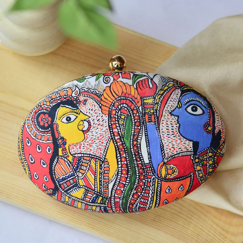 Embroidered silk clutch with a traditional motif for a cultural touchMadhubani Print Cutch