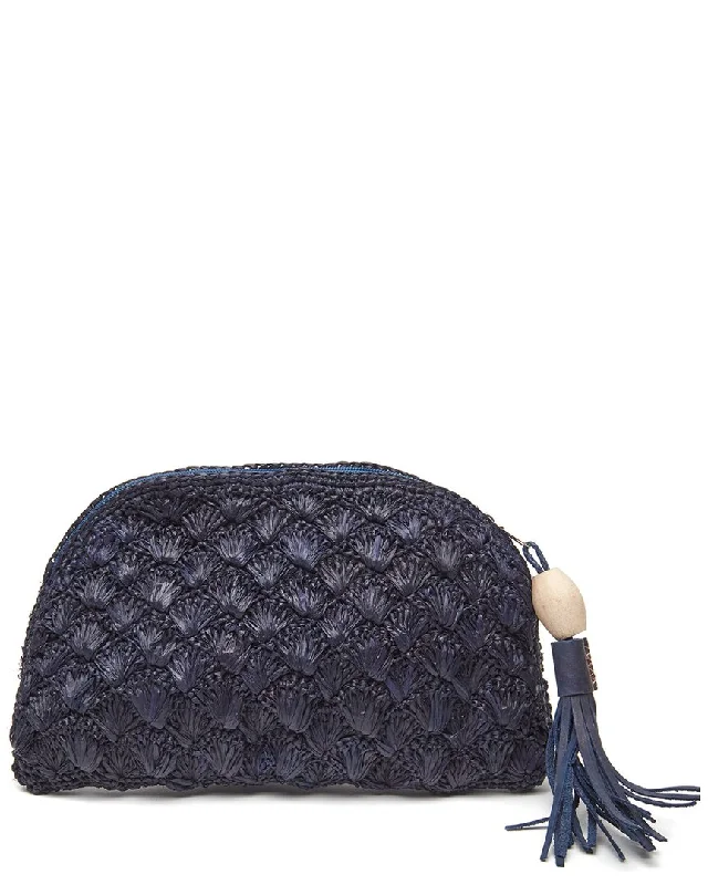 Clutch with a built - in mirror and compact for on - the - go touch - upsMar Y Sol Cleo Raffia Clutch