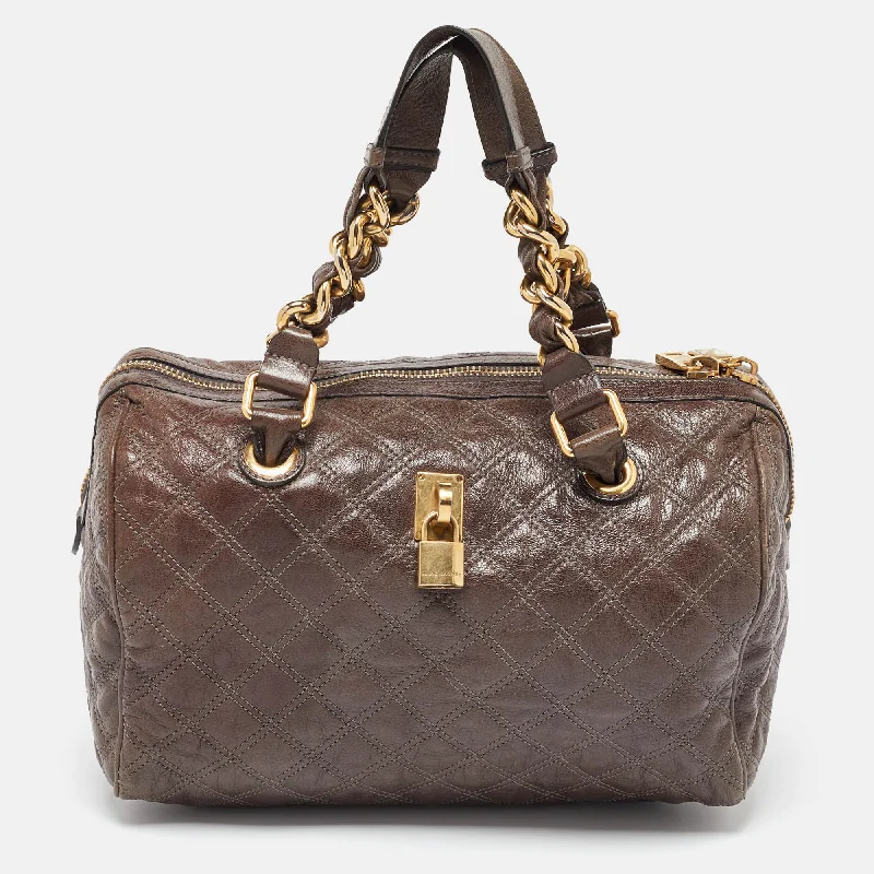 Leatherette satchel with a quilted pattern for a sophisticated styleMarc Jacobs Beige Quilted Leather Westside Boston Bag