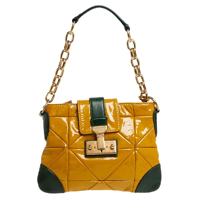 Laser-cut leather satchel with an intricate geometric designMarc Jacobs Mustard Yellow/green Patent Leather And Leather Shoulder Bag