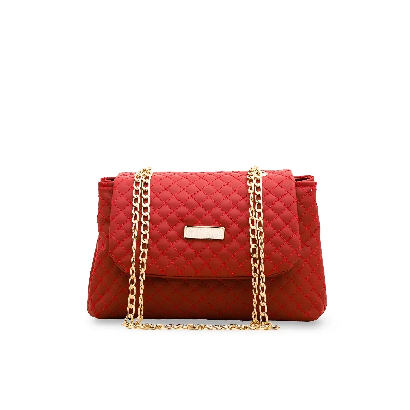 Leatherette shoulder bag with a quilted diamond pattern for sophisticationMaroon Casual Shoulder Bag P55447