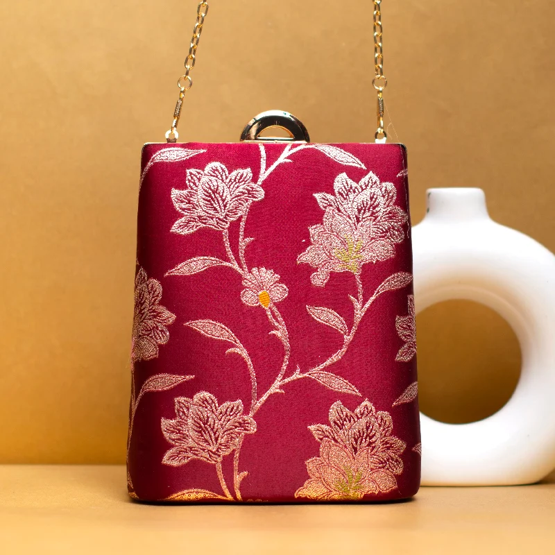 Floral - printed clutch for a spring or summer eveningMaroon Floral Brocade Vertical Clutch