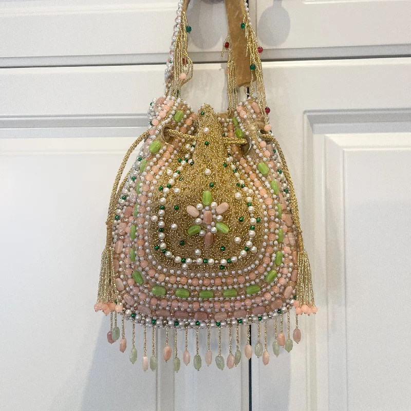 Vintage - style beaded evening bag with an art - deco patternNEELA Potli Bag