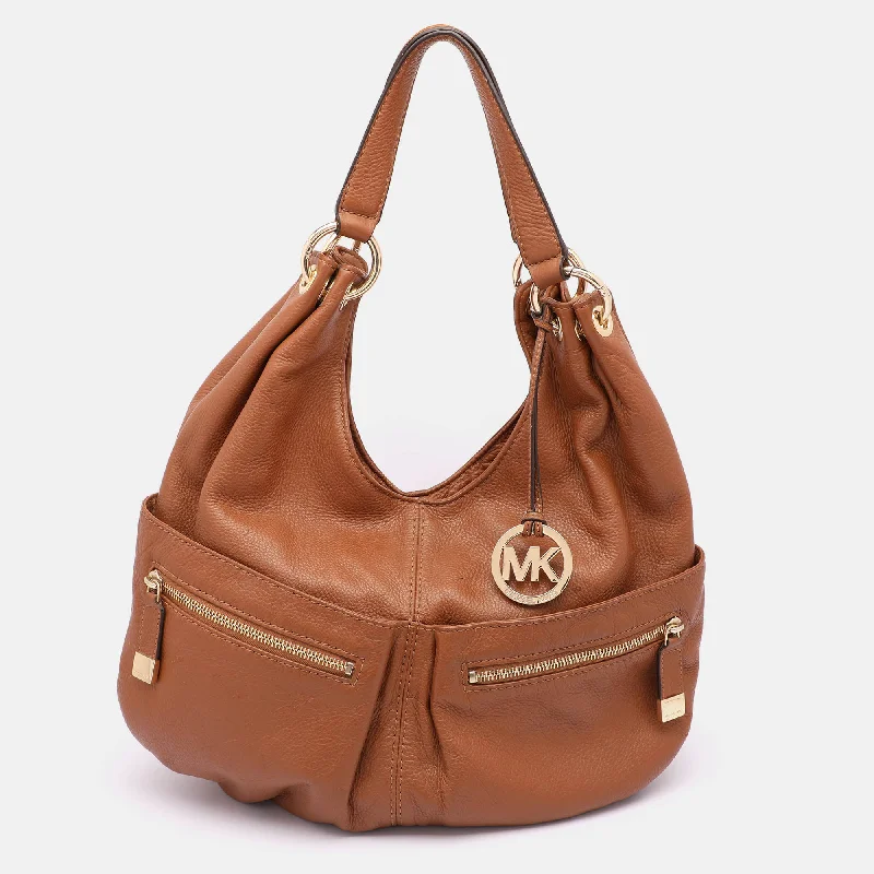 Women's leather satchel with a hand-stitched edge for a premium lookMichael Kors Brown Leather Large Layton Hobo