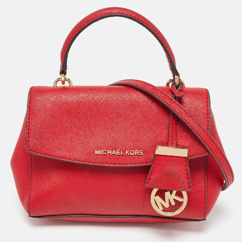 Faux fur satchel with a fluffy exterior for a winter fashion statementMichael Kors Red Leather Mini Ava Top Handle Bag