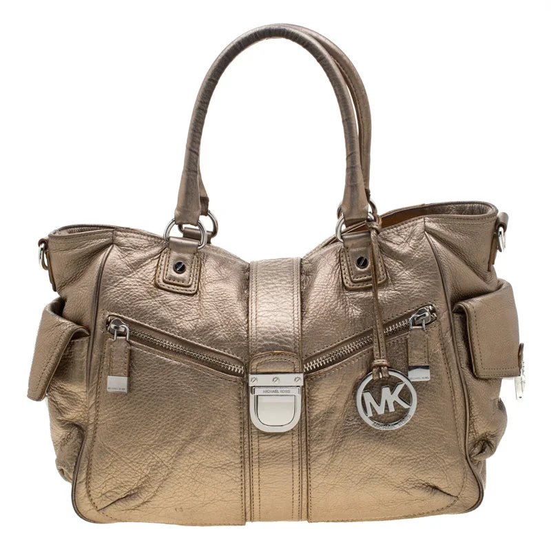 Faux fur satchel with a fluffy exterior for a winter fashion statementMichael Michael Kors Metallic  Leather Satchel