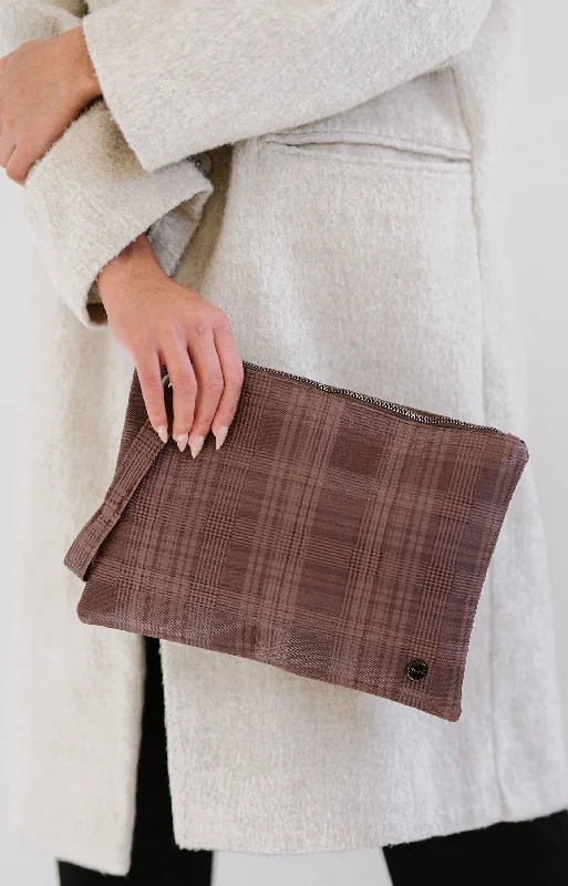 Patent leather clutch with a modern, minimalist designMolly Oversized Plaid Clutch