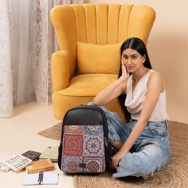 Embroidered backpack with detailed floral threadwork for a unique touchMulticolor Mandala Statement Backpack