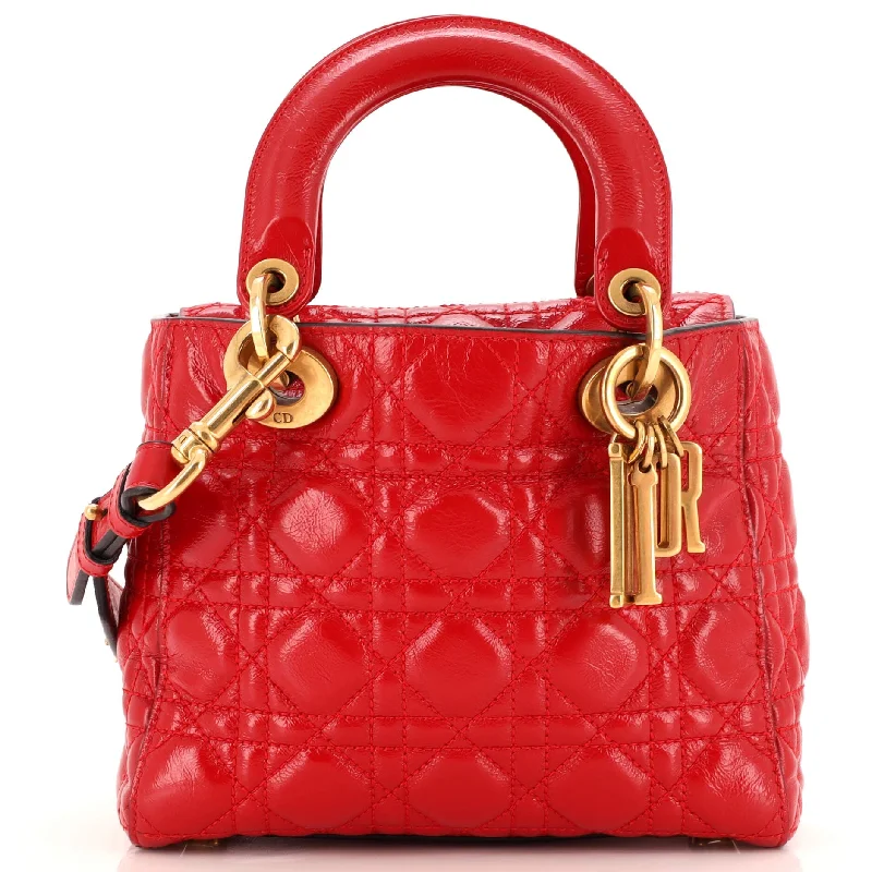 Leatherette satchel with a quilted pattern for a sophisticated styleMy Lady Dior Bag Cannage Quilted Crinkled Patent