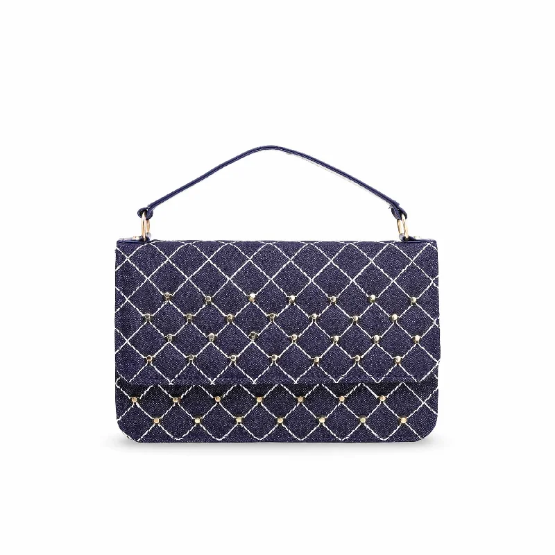 Laser - cut leather shoulder bag with an abstract pattern for a modern touchNavy Formal Shoulder Bag P56092