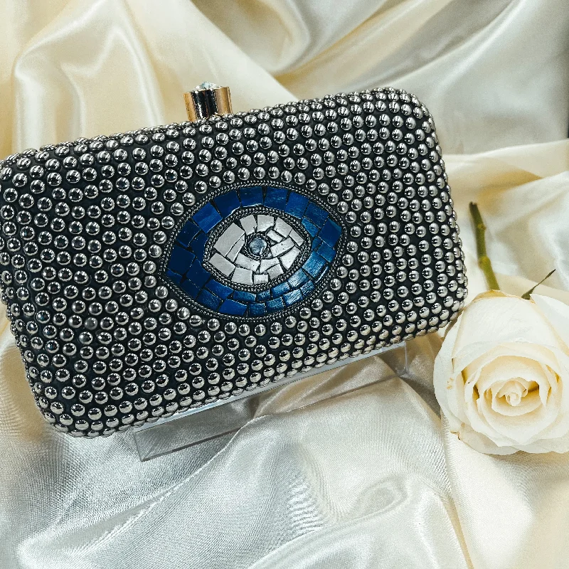 Women's satin clutch with a beaded flower accent for a glamorous eveningNAZAR / EVIL EYE Clutch