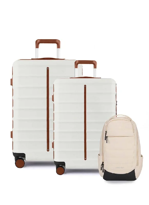 Color - blocked handle bag with a combination of bright and neutral colorsOdyssey Set of 2 & Float Backpack Combo | Sand White | Medium+Large Hard Luggage & Backpack