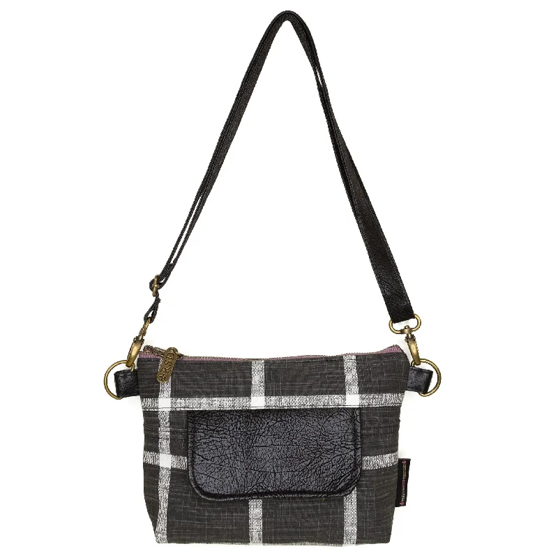 Vintage - style crossbody bag with a brass frame and leather strapsOlivia: Gridwork