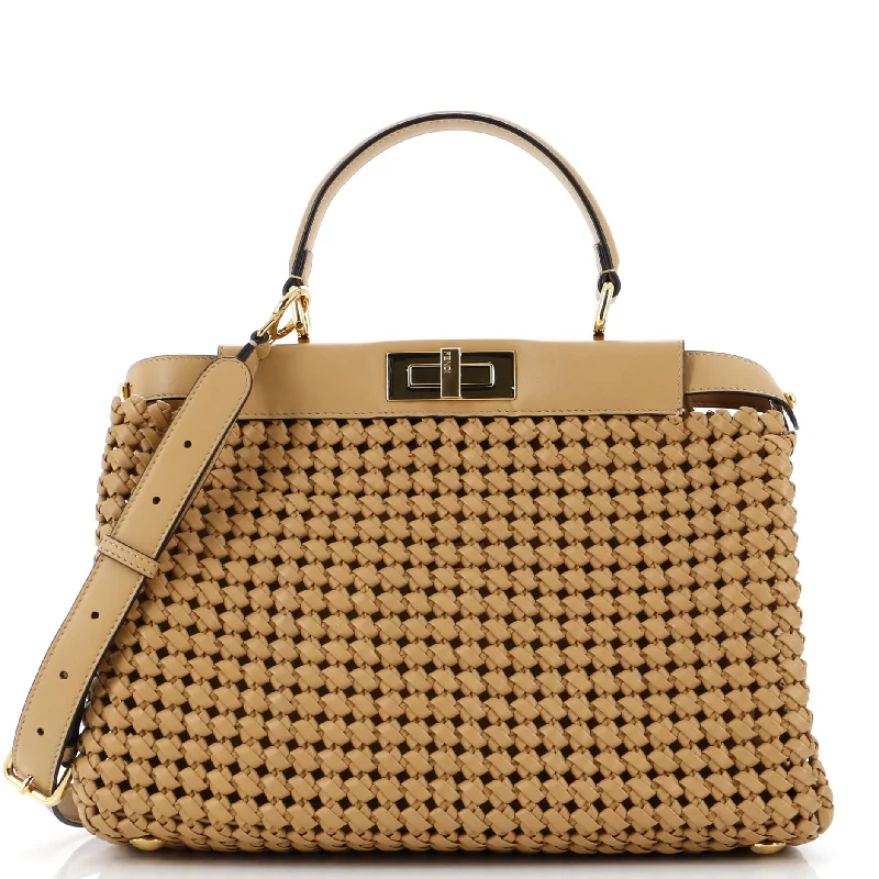 Satchel with a detachable strap for easy customizationPeekaboo Bag Woven Nappa Leather Regular