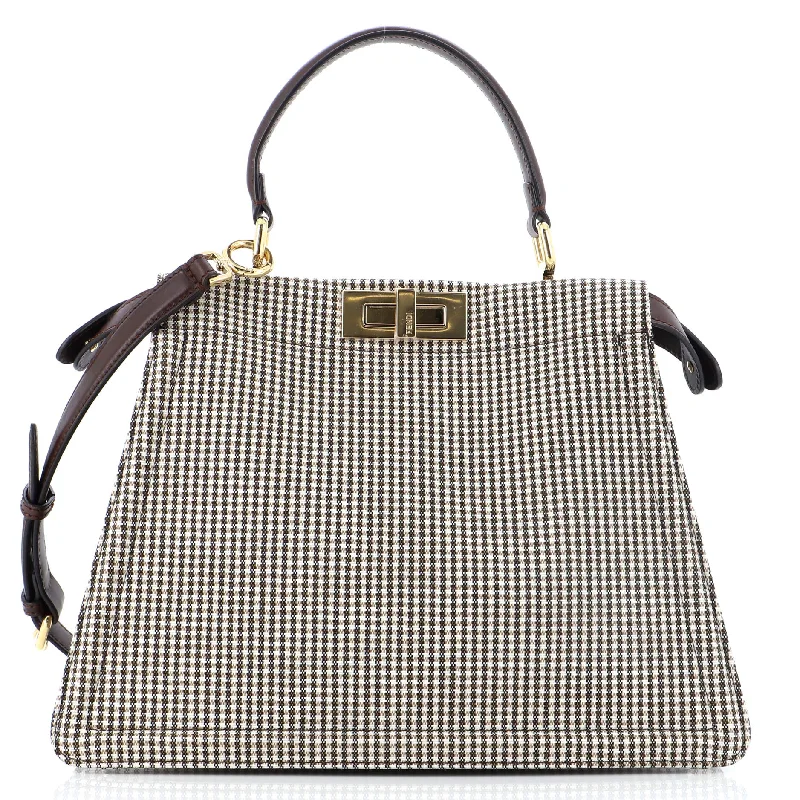 Satchel with multiple compartments and dividers for organizationPeekaboo ISeeU Bag Houndstooth Wool Medium