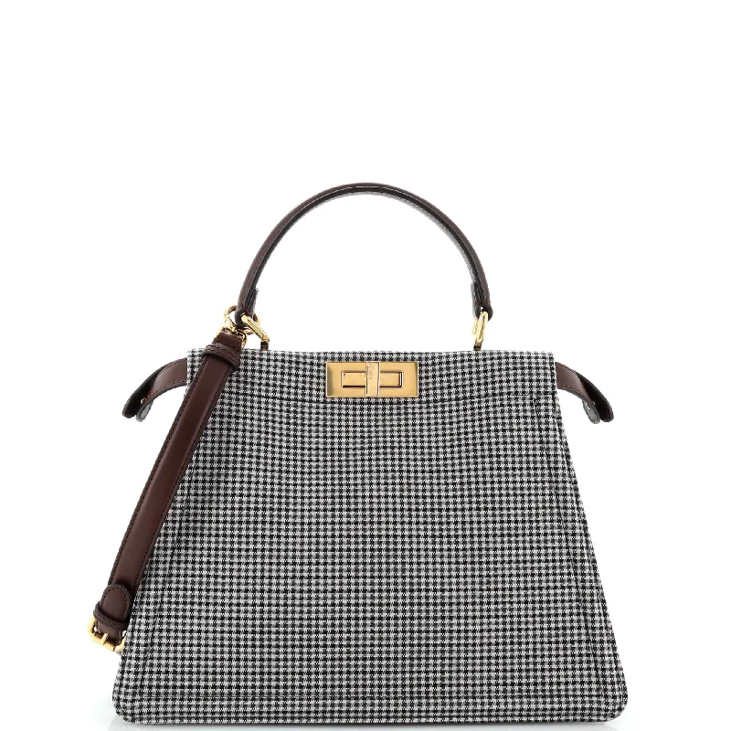 Satchel with multiple compartments and dividers for organizationPeekaboo ISeeU Bag Houndstooth Wool Medium